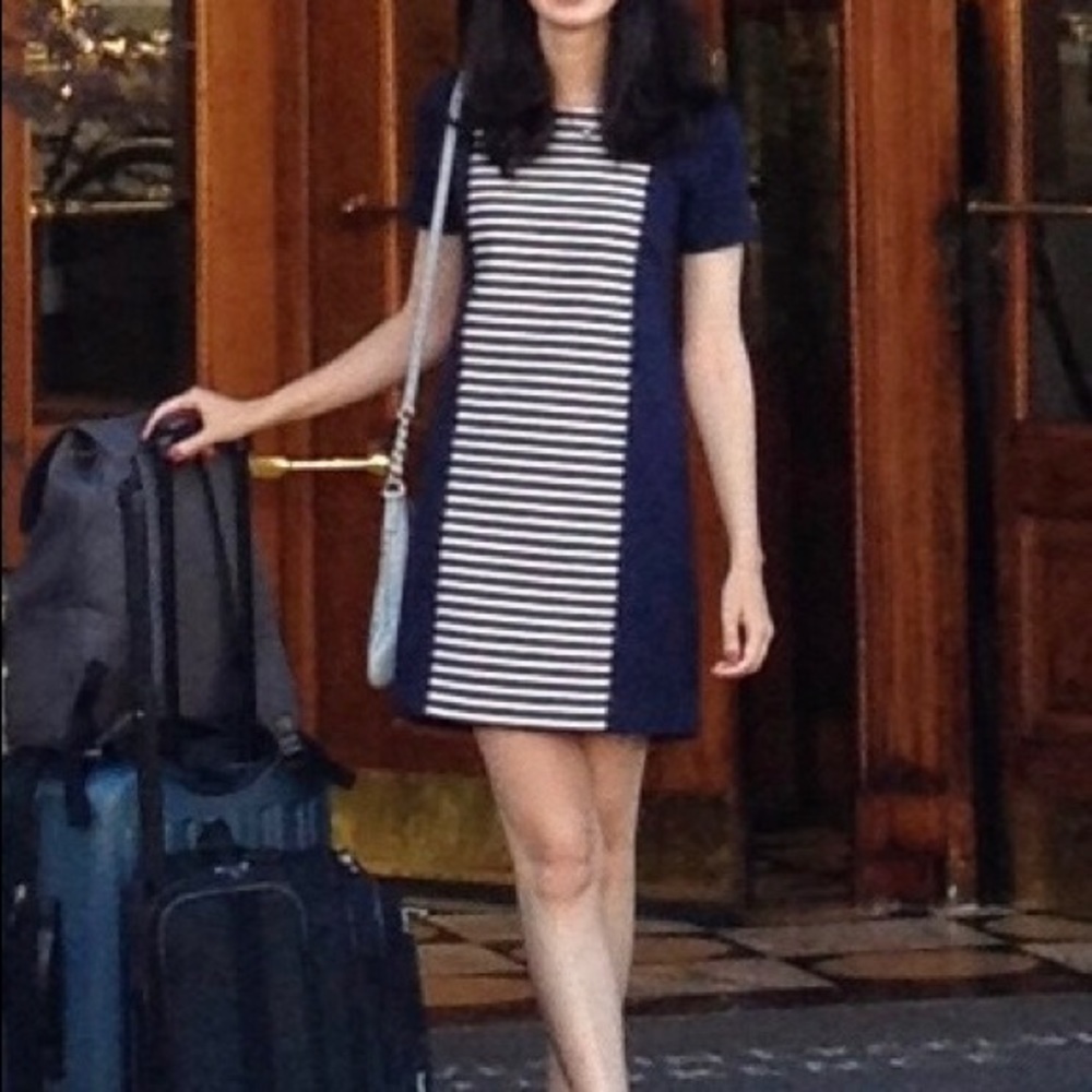 J Crew navy cotton striped dress